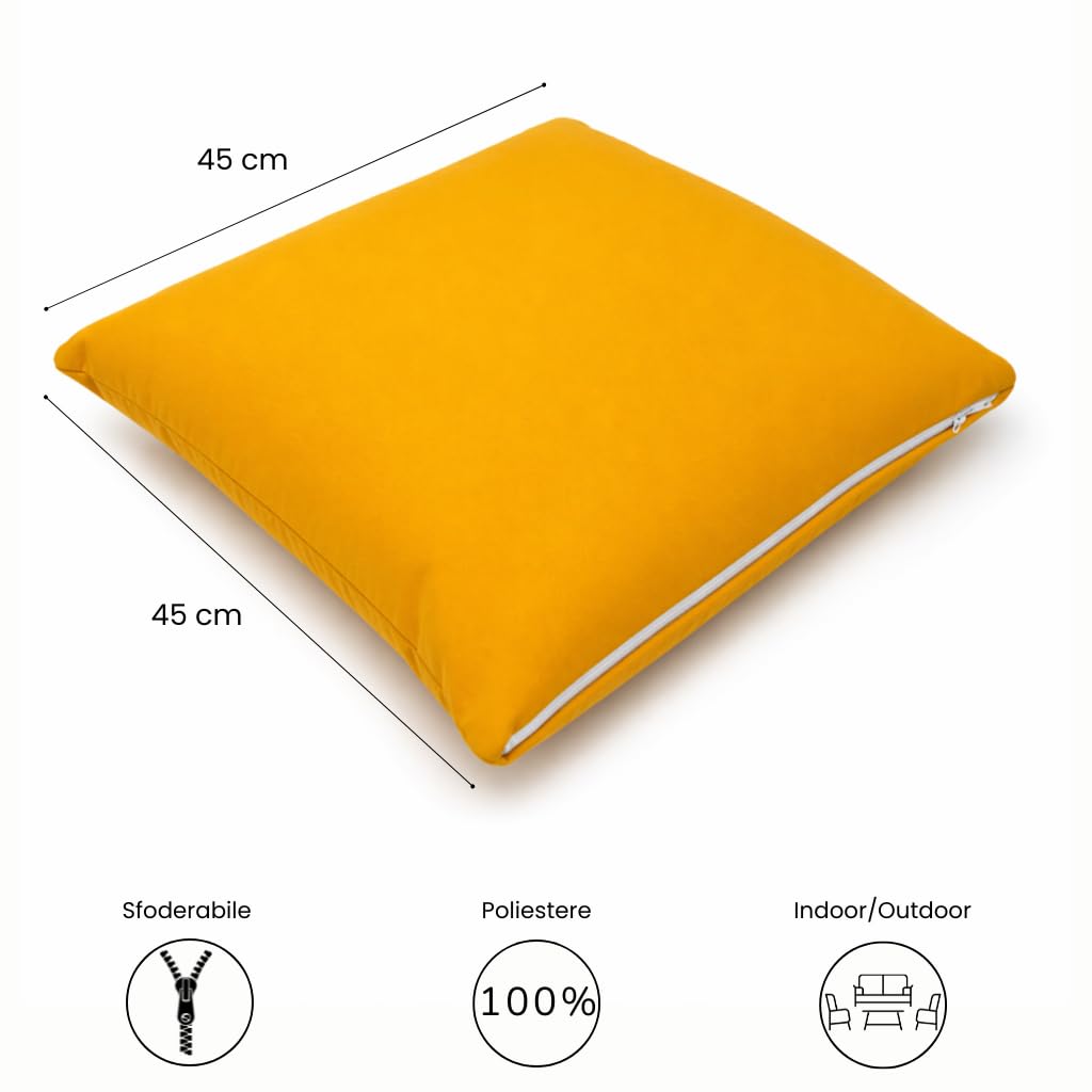 Dekoratives Kissen, abnehmbarer Bezug, 45 x 45 cm aus Polyester, Dekokissen mit waschbarem Bezug und Reißverschluss, ideal für Sofa, Terrasse und Garten (Ockergelb)