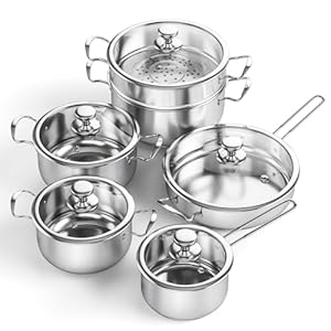 Stainless Steel Pots and Pans Set Non-Toxic, 11 Pieces Kitchen Induction Cookware Set with Steamer, Frying Pans, Saucepan and Stockpots, Compatible with All Stovetops, Silver