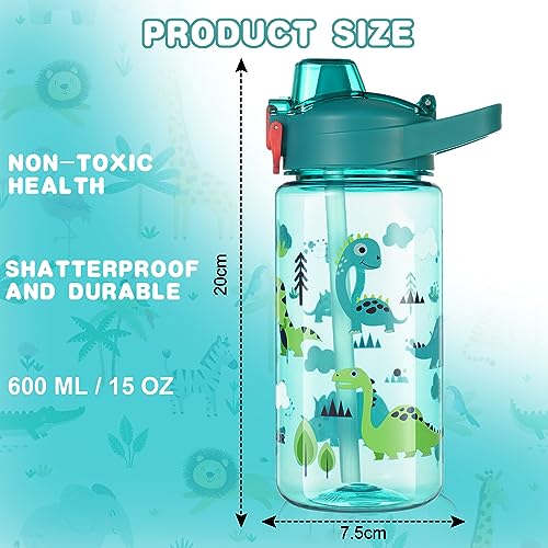 Miniatura 2 de Flintronic Botella De Agua Niños Y Niñas, Niños Botellas Agua, Botella De Agua Pajita Para Infantil, Sin Bpa, Sin Fugas, Reutilizable, 600ml, Plástico -Dinosaurio Azul