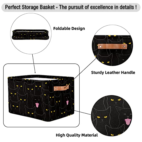 Cute Black Cat Storage Bins Baskets Fabric Laundry Baskets, Cat Animal Storage Cube Boxes Organizer Bag Bin For Toy Organizing Book Storage Shelves Nursery Closet #TOP6