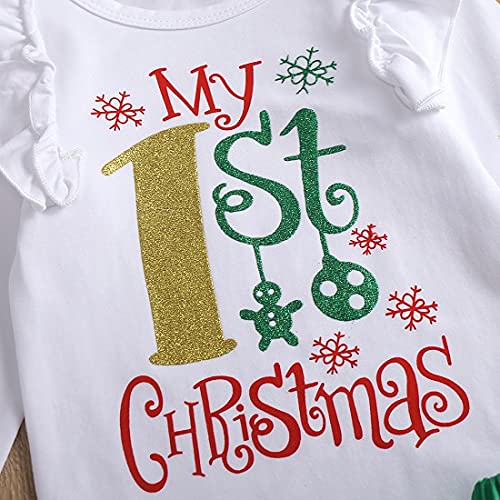 Vedext 4Pcs Newborn Baby Girl Clothes My 1St Christmas Bodysuit+Tutu Skirt+Leg Warmers+Bow Headband Christmas Outfits Set #TOP5