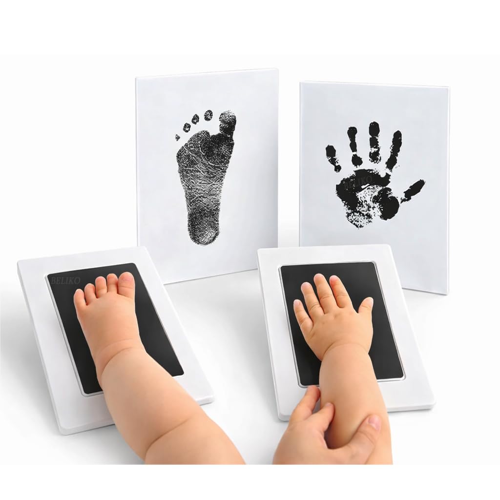 Inkless Baby Handprint & Footprint Kit – No-Touch Safe Ink Pad with 2 Imprint Cards – 100% Mess-Free & Non-Toxic for Newborns, Infants and Toddlers (Black, 0–6 Months)