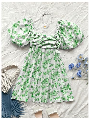Image of Floerns Women's Floral Dress Puff Sleeve Dress Square Neck Summer Vacation Picnic Mini Dresses