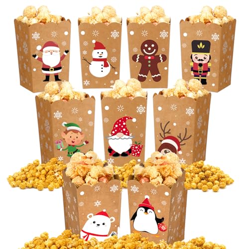 Image of Weekgrat 90 Pcs 9 Styles Christmas Santa Claus Popcorn Boxes Cardboard Popcorn Bags Snack Boxes Spooky Treat Bags for Candy Biscuits Party Favors