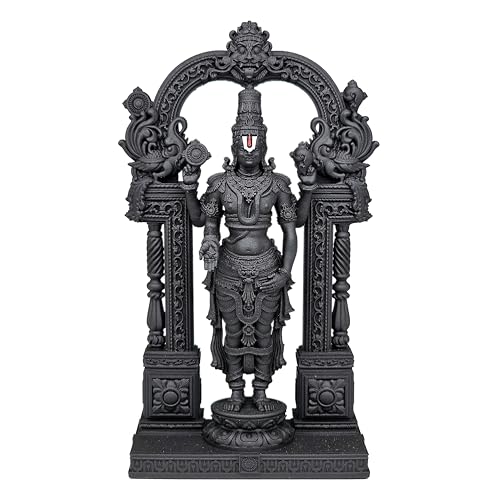 Image of MurtiHome Tirupati Balaji Idol, Lord Sri Venkateswara Swamy Statue | 10.16 cm Tall Small Black Color Figure Made From UV Resin, Crafted by 3D Printer for Car Dashboard, Home, Office, Gift