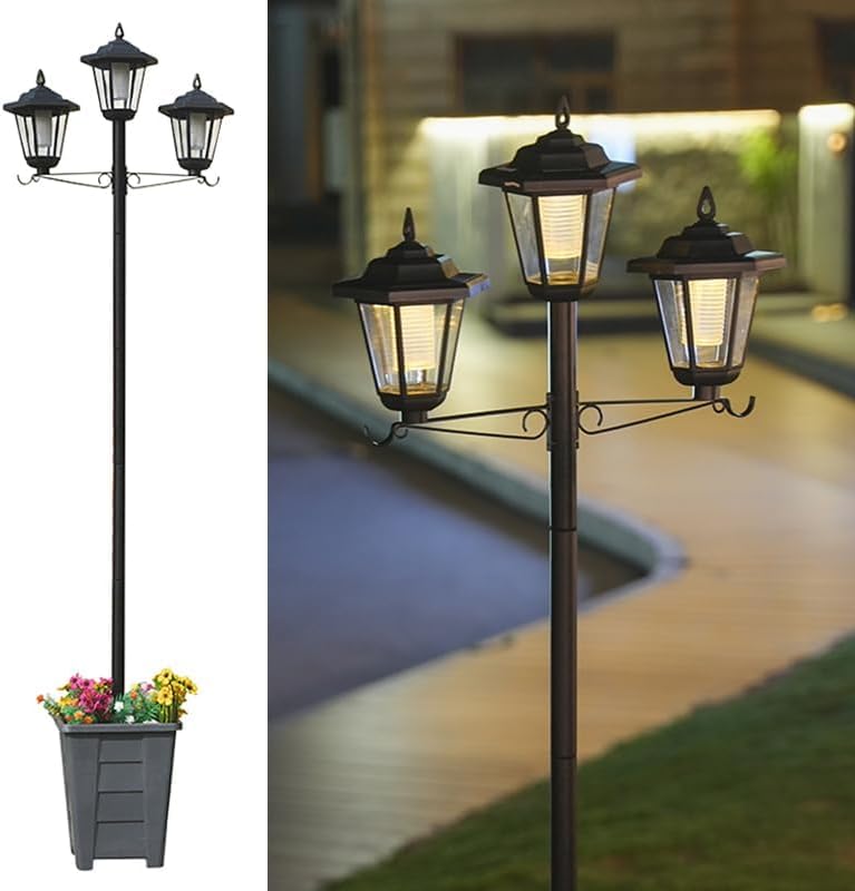 HoldOneLight Waterproof Solar Lamp Post Light, 80 High Lumen Garden Pathway Light, Ideal for Driveways, Lawns, Front/Back Doors 6000K (Triple-Head)