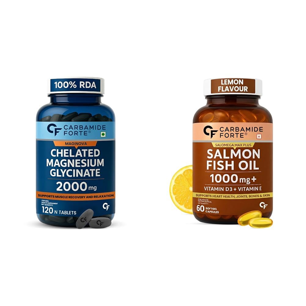 Carbamide Forte Chelated Magnesium Glycinate Supplement 2000mg Per Serving | Magnesium Supplement Supports Muscle Recovery & Better Sleep - 120 Veg Tablets & Salmon Omega 3 Fish Oil Capsules 1000mg-image-26