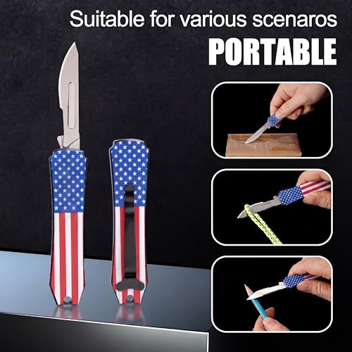 Image of EDC Utility Knife - Folding Utility Knife 2-in-1, 20 Blades, 2.3oz, Full Metal, Red & Blue for Precision Cutting, Box Opening, Everyday Carry