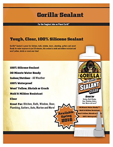 Image of Gorilla 100 Percent Silicone Sealant Caulk, 2.8 ounce Squeeze Tube, Clear, (Pack of 8)