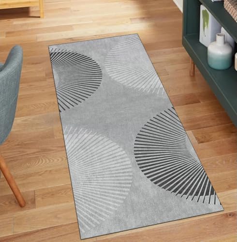 QQrunner Alfombra gris para pasillo, cocina, antideslizante, 120 x 650 cm, por metros, lavable, abstracta, pasillo, pasillo, poliéster, salón, alfombra atrapa la suciedad