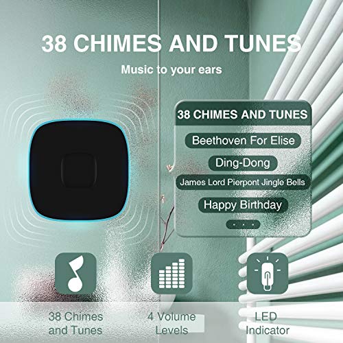 Wireless Doorbell, Bo Ying Waterproof Door Bell, Easy Install, Operating At 1000Ft Range With 38 Melodies To Choose, Adjustable Volume And Led Flash,1 Push Button(Battery Included)&1 Receiver (Black) #TOP2