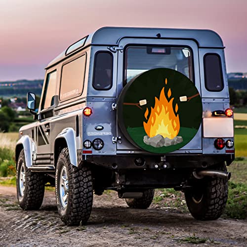 Image of Camper Spare tire Cover Camping Fire and Marshmallows RV Tire Cover Sunproof DustProof Universal for Trailer SUV Camp Travel Trailer 13 Inch