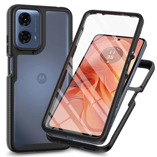 PEIYE Funda para Motorola Moto E14 / Moto G24 / G24 Power / G04 / G04s, Protección 360°, Protector de Pantalla, Carcasa con Bumper de Silicona Suave y Trasera Transparente de PC, Antigolpes  Negro