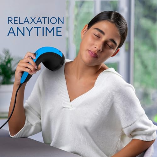 Image of AGARO Atom Plus Electric Handheld Full Body Massager, 4 Massage Heads, Mesh Cover, Variable Speed Settings for Muscle Relief and Relaxation, Back, Leg & Foot (Blue)