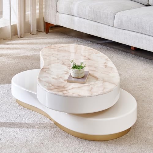 Image of Home Centre | Alchemy | Center Table for Living Room | Faux Marble Top | Cream | 1 Year Warranty