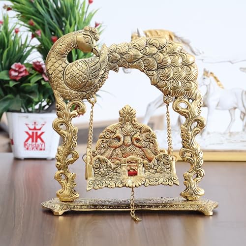 Image of KridayKraft Metal Laddu Gopal Jhulla for Janmastmi Festive Gold Plated Decor Your Home Metal Palna for Krishna ji, Temple Office,Gift Article.