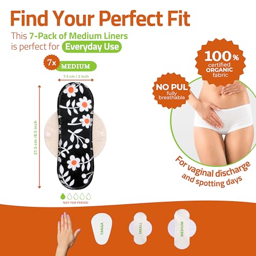 Image of Natissy Reusable Panty Liners for Women, Washable, Soft, Breathable, Skin-Friendly and Reusable Organic Cotton Cloth Liners - 7-Pack Medium - Made in EU