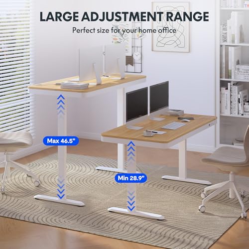 Image of FLEXISPOT Comhar 55 inch Electric Standing Desk with Drawers, USB Charging Ports, Quick Assembly, Height Adjustable Sit Stand Computer Desk with Child Lock for Scandinavian Home Office, Maple
