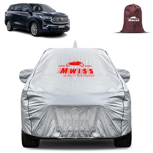 Image of Waterproof Car Body Cover for Toyota Innova Hycross | Mirror & Antenna Pocket Anti-Scratch with Soft Cotton Inner Lining Triple Stitched Protection| Heat Resistant | Rain Protection (Silver)