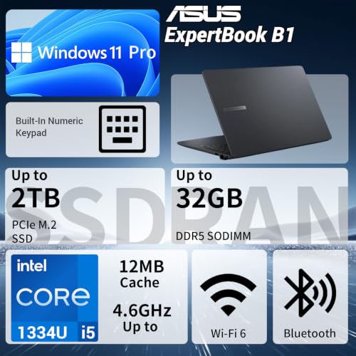 Image of ASUS ExpertBook B1 Intel Core i5 1334U Business Laptop, 16GB RAM+1TB SSD