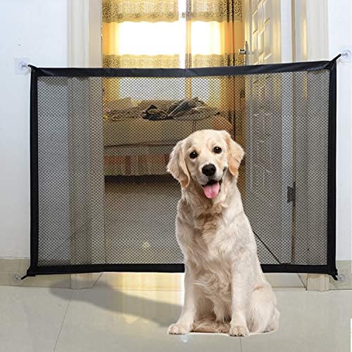 Magic Gate for Dogs, Portable Folding Stair Gate Safe Guard Isolation Net with 2CM Extension Strap Safety Gate Install Anywhere for Dogs Cats-110x72CM