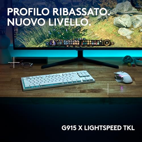 G515 LIGHTSPEED TKL Tastiera gaming wireless profilo ribassato, LIGHTSYNC RGB, design sottile senza tastierino numerico, copritasti PBT, switch meccanici Tactile, US INTL QWERTY - Bianco - Tastiera gaming - Immagine 1