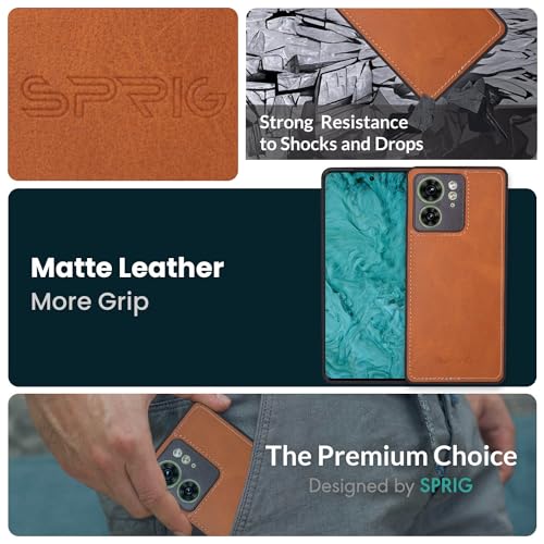 Image of SPRIG Compatible with Moto Edge 40 Premium PrimeMatte (Matte Leather TPU) Back Cover Drop Tested Shock Proof Mobile Case for Men, Women, Boys and Girls with Camera Protection (Light Brown)