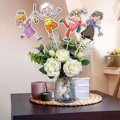 Image of Set of 16 Old Lady Table Centerpiece Sticks,Elder Party Decoration Supplies,Happy Mother's Day Centerpiece, Mother' Birthday Party Decor,Grandma Birthday Photo Prop Gifts.