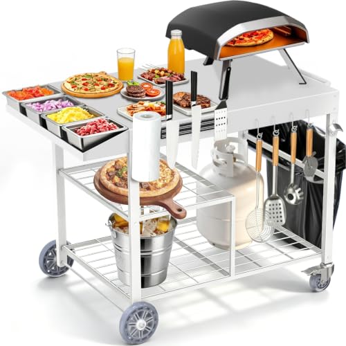 Image of COZEER Pizza Oven Table for Ooni Pizza Ovens, Outdoor Grill Table for Blackstone Griddle, Pizzas Stands with Wheels, Pizzas Oven Accessories for Party Fits Blackstone Ninja Cuisinart Gozney