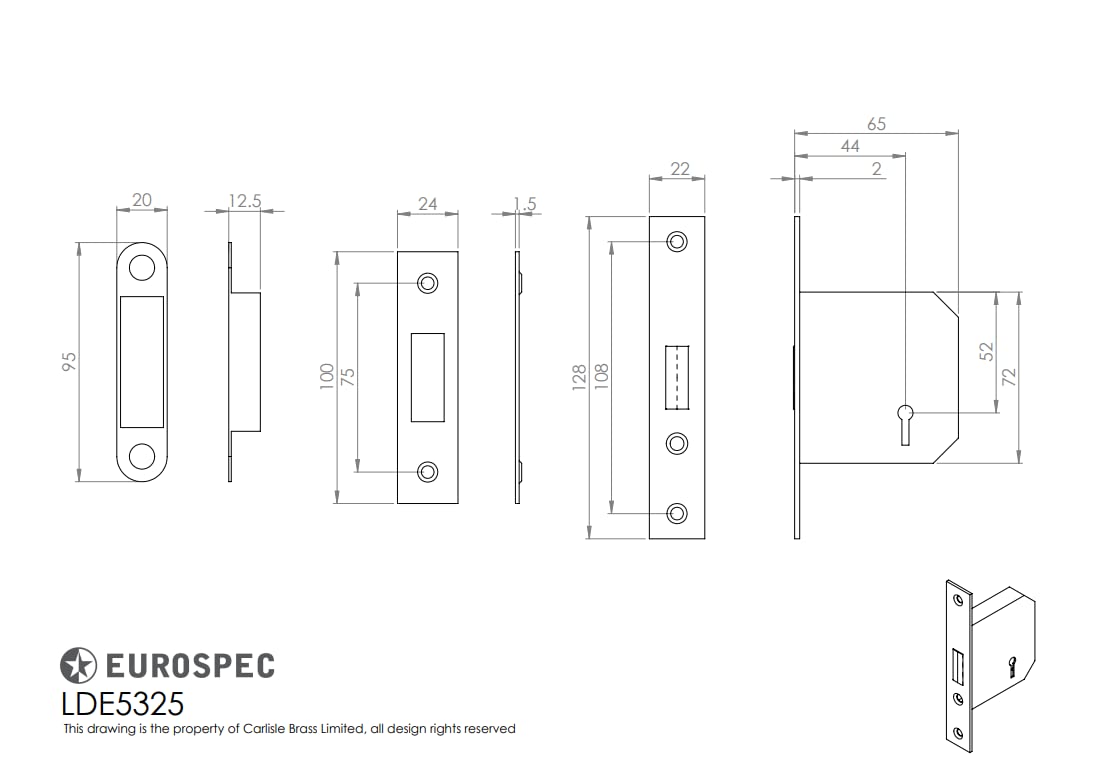 EASI-T 3 LEVER DEADLOCK 64MM RESIDENTIAL (SATIN), Satin Nickel, 2.5" - Image 2