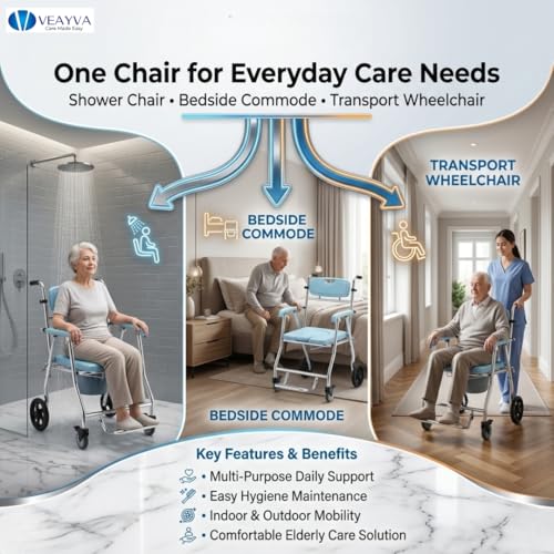 Image of Veayva Shower Commode Wheelchair Folding and Reclining Design for adults, light weight and alluminium frame