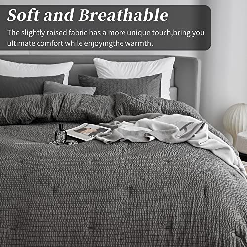 Hombys 3 Piece Seersucker Oversized King Comforter Set 128X128, Breathable Grey Soft Comforter Set, Lightweight Bedding Comforter Sets With Comforter For All Season #TOP2