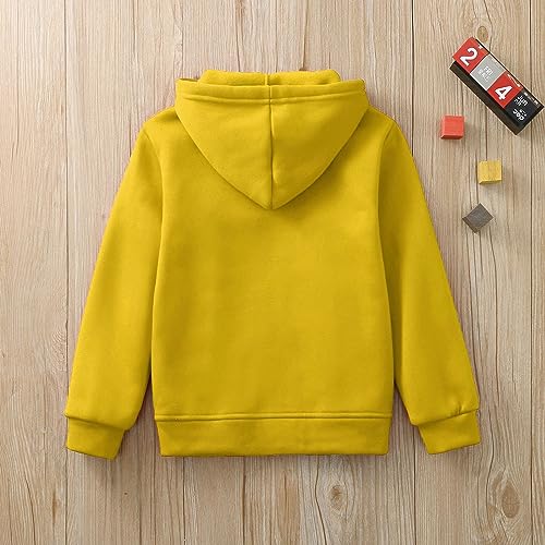 Unisex Kids Soft Fleece Basic Hooded Sweatshirt Pullover Full Zip-Up Lightweight Jacket for Boys or Girls with Pockets (Yellow, 6-7 Years)3