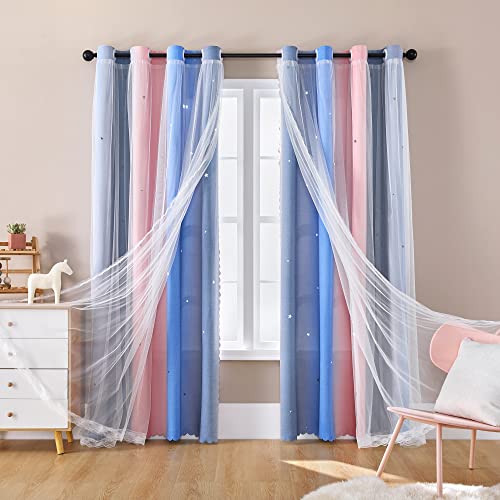 Image of XiDi Curtains for Bedroom Decor, Rainbow PinkGreyBlue-34-54