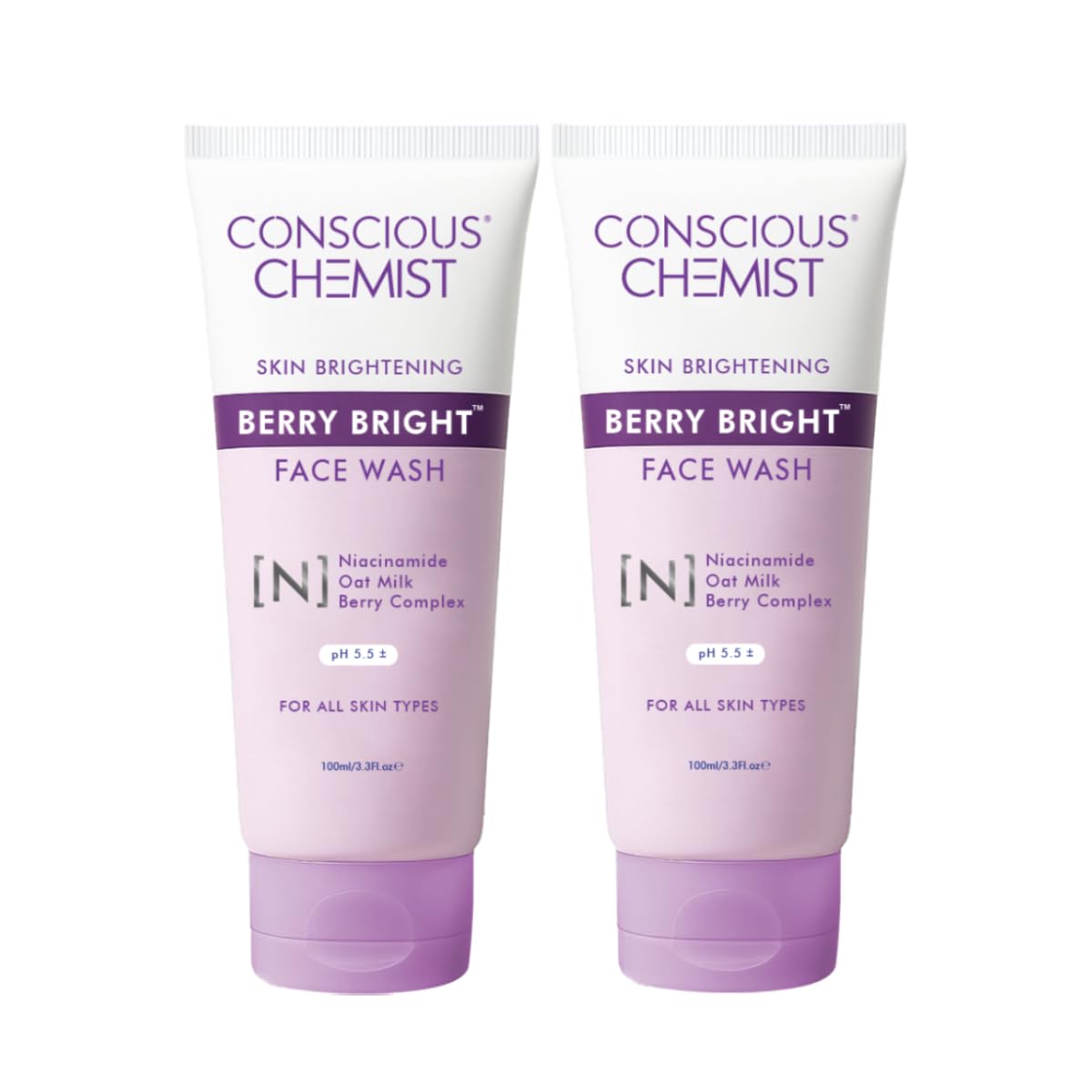 Niacinamide Face Wash | 100ml | Pore Refining Brightening Cleanser, Facewash with BlueBerry & AcaiBerry Extracts for Women & Men, All Skin Types - Berry Bright (Pack of 2)