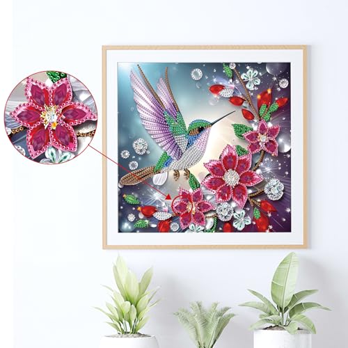 Image of AiYuanzsh Special Shape Diamond Art Kits for Adults, Hummingbird and Flowers 5D Crystal Rhinestone Diamond Art Canvas, DIY Paint by Diamonds Craft Kits, Sparkling Diamond Painting Wall Decor