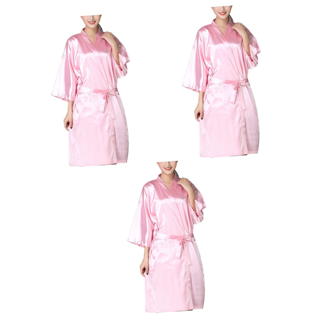 FRCOLOR 3pezzi Grembiule Da Parrucchiere Sintetica Per Salone Abito Per Colorazione e Taglio Robe Spa Rosa Comfort e Protezione Per Clienti