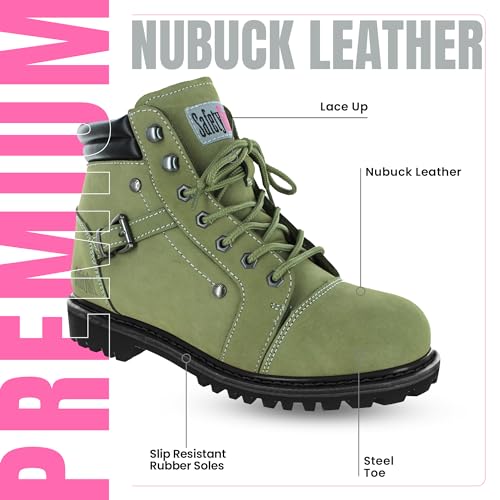 Image of Safety Girl Steel Toe Boots for Women - 11.5M - Black | Water Resistant Work Boots for Women Steel Toe Boots | Slip Resistant Work Shoes | Lightweight Nubuck Leather for Comfort and Style
