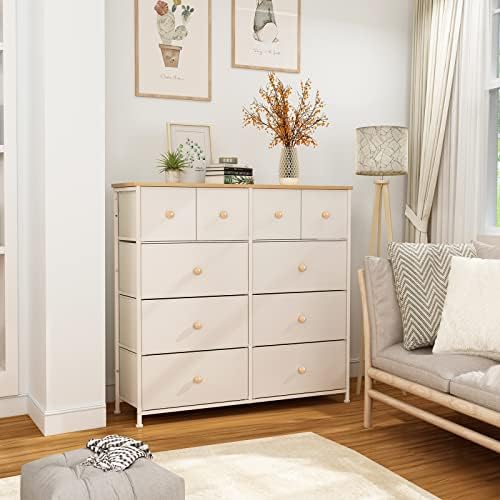 LYNCOHOME Chest of Drawer, Fabric Storage Drawers Easy to Assemble, 10 Drawers Dresser with Deep and Large Drawers, for Bedroom, Living room, Kids room, Closet