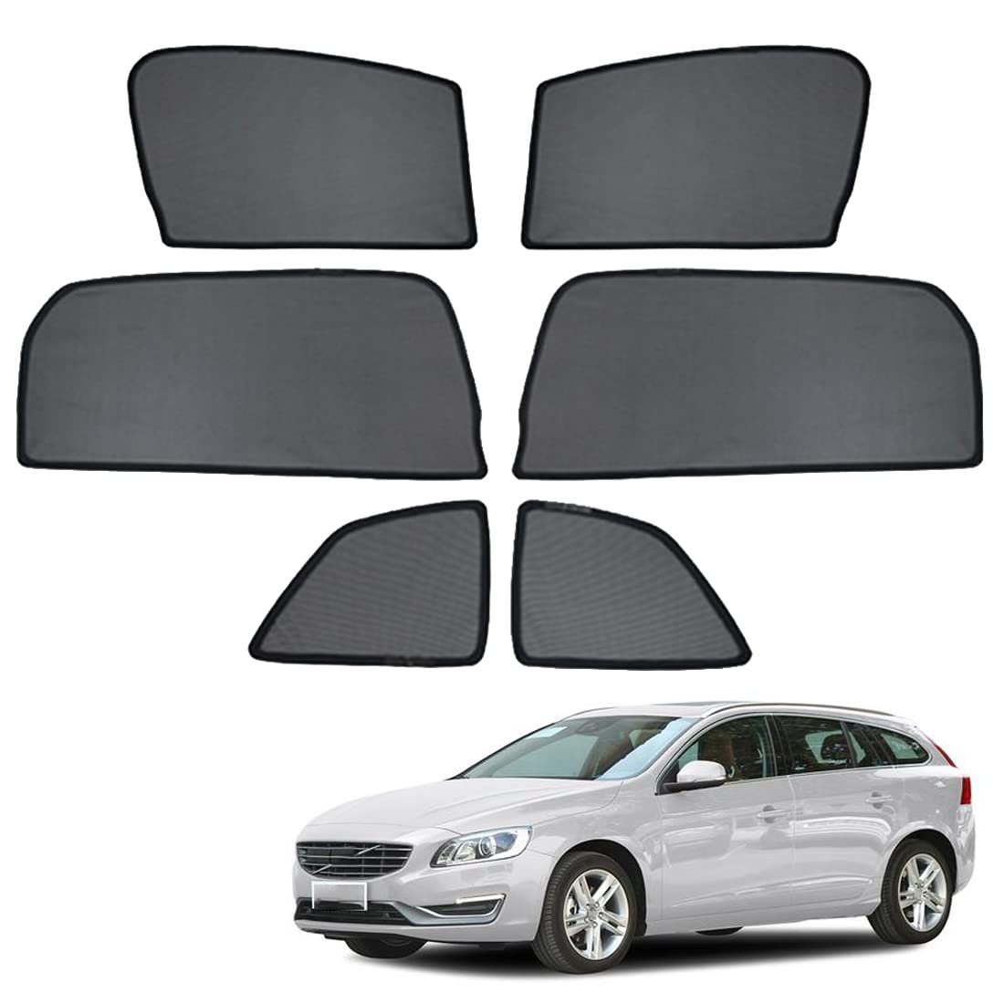 Tendine Parasole Auto Bambini Parasole Per Finestrini Laterali Per V60 2010-2018 Tendine Parasole Protezione UV Tende Magnetiche Nero,Front+Rear+Triangular-window-6PCS