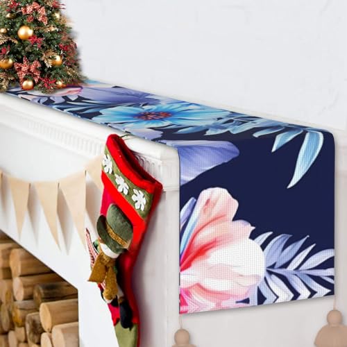 Chemin de table rustique bleu 35x152 cm avec pompons pour repas conviviaux - 7