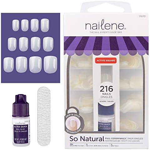 Nailene So Natural Full Cover Active Square 216 Nail Tips with glue Cover