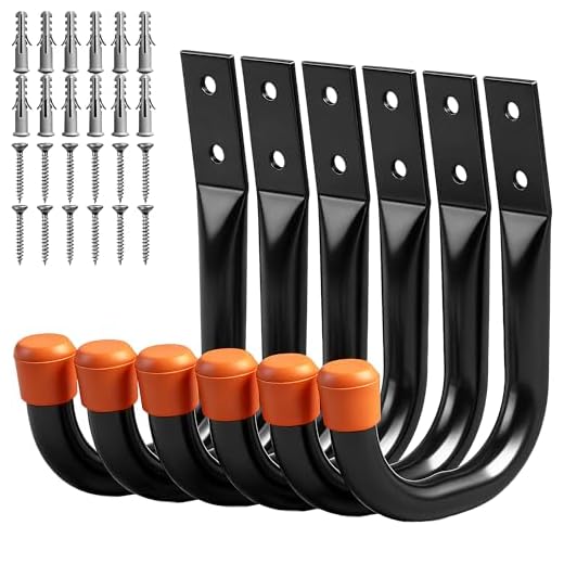 HORUSDY 6-Pack Heavy Duty Metal Wall Hooks, Large Garage Storage & Organization Hooks for Tools, Extension Cords, Ladders, and Bags, Wall Mount J Hooks for Indoor Outdoor Use, Black