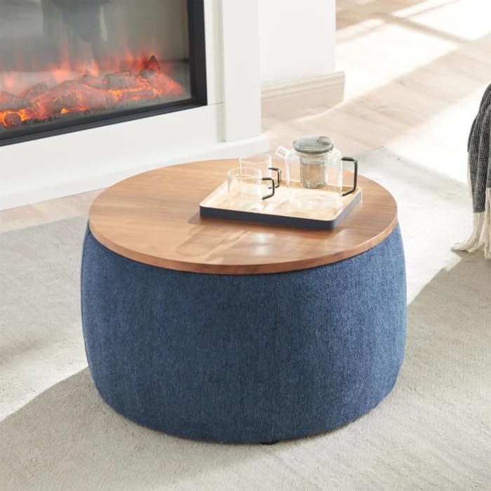 PREDELLA Debe Round Coffee Table with Wooden Top, Storage Ottoman Tables for Living Room, Centre Tables, Tea Tables, Farmhouse, Wood Drum Coffee Table (Blue) (B0CP2S7TH5) Amazon Price History, Amazon Price Tracker
