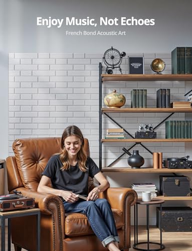 Image of Thickened Acoustic Panels, 10 Pack Self-Adhesive Sound Absorbing Tiles for Walls & Ceilings, Peel & Stick Decorative French Brick wall Panels for Studio, Home Office, Gaming Room, 12 inchx12 inchx0.47 inch, White