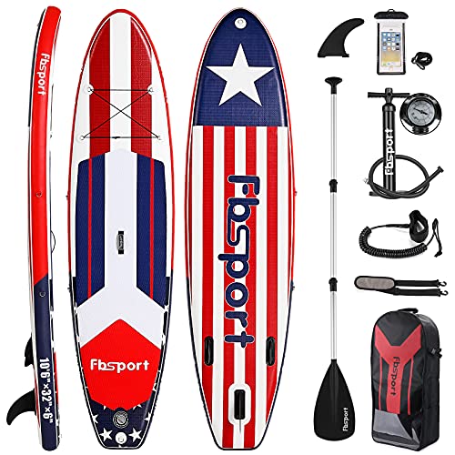 FBSPORT 10.6' Premium Inflatable Stand Up Paddle Board, Yoga Board with Durable SUP Accessories & Carry Bag.Wide Stance, Surf Control, Non-Slip Deck, Leash, Paddle and Pump for Youth & Adult