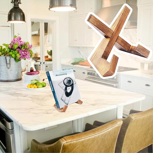 1pcs Recipe Book Stand Wooden Cookbook Holder,Wooden Cookbook Holder for Display Stand,Portable Foldable Rustic Recipe Book Holder for Kitchen Cooking,Reading Hands Free,Books Tablet(Brown) - Image 4