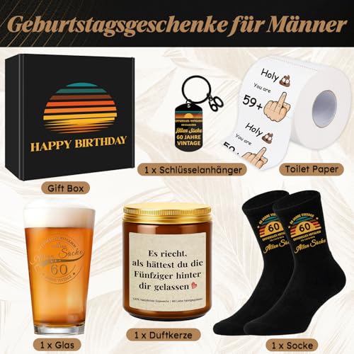 TUZELIYA 60. Geburtstag Geschenke für Männer, Lustiges Geburtstagsgeschenk für Männer Geschenk zum 60 Männergeschenke – Vintage Personalisierte Witziges Geschenkset für Papa, Opa, Freund, Kollegen