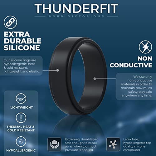 ThunderFit Silicone Wedding Rings for Men - Step Edge Sleek Design Rubber Engagement Bands - 8mm Width - 2mm Thickness2