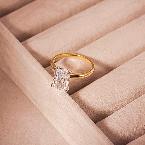 Espere 18K Gold Plated Sterling Silver 2 Carat Cubic Zirconia Oval Elongated Cushion Engagement Ring | Women's Thin Band Cz Promise Ring #TOP6